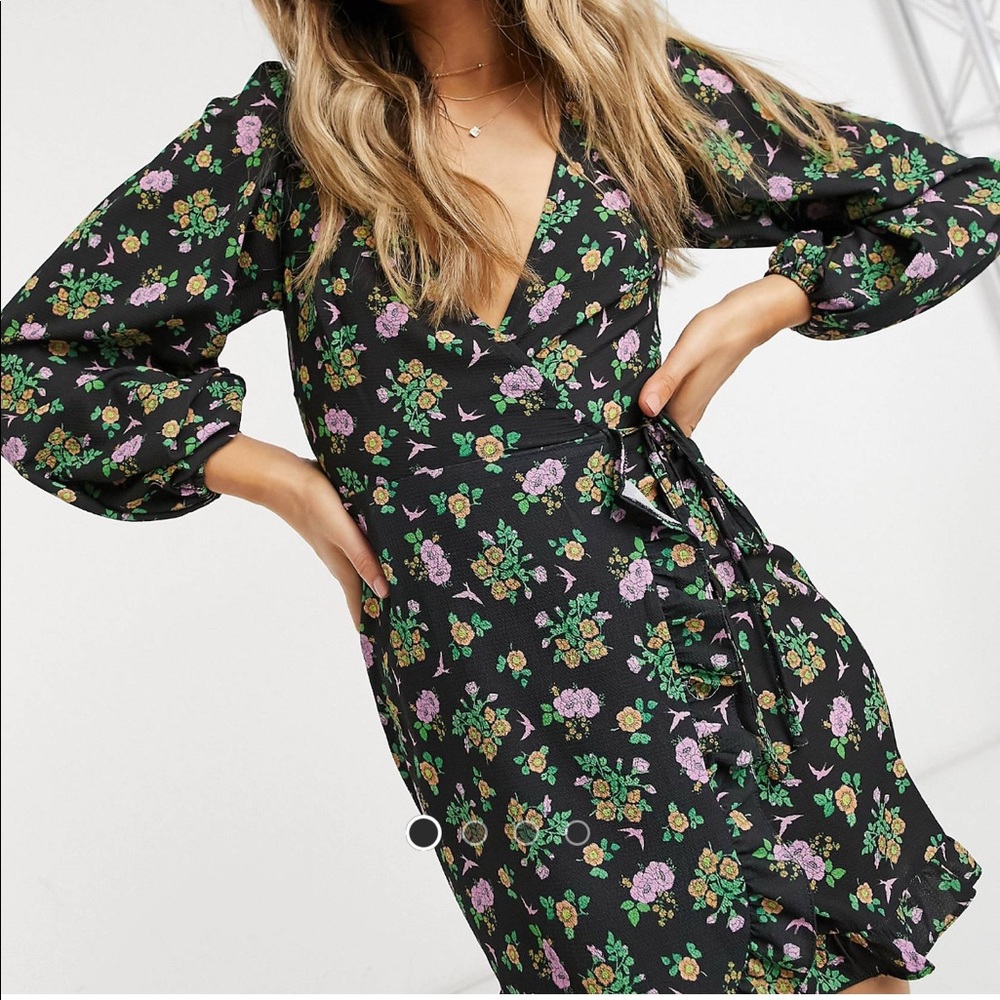 NWOT black floral mini dress